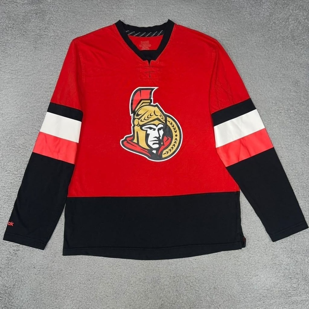 Reebok Ottawa Senators Shirt Men's Sz S Red Black Long Sleeve Tee Jersey Like